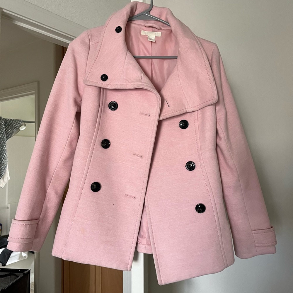 H&M Women's Pink Double-Breasted Peacoat